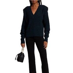 PISTOLA Women's Deep-V Shoulderpad Sweater in Black